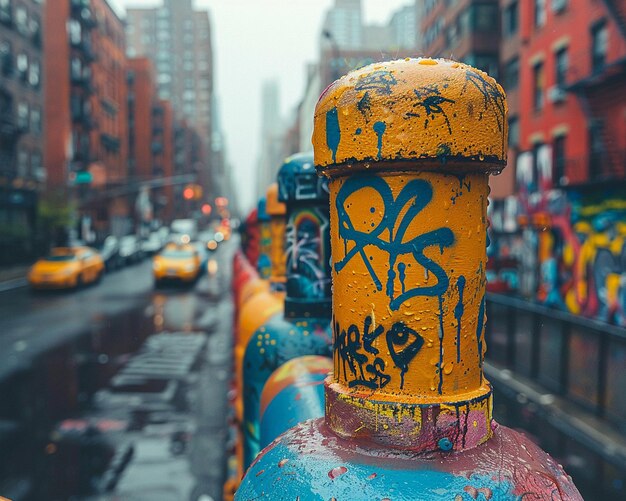 Photo un mur de graffitis vibrant dans un environnement urbain