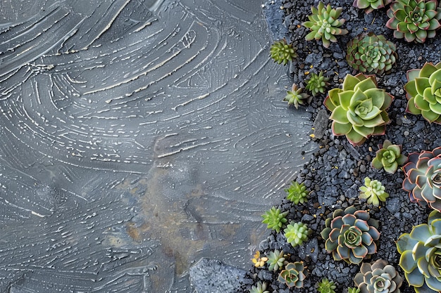 Un mur gris avec un fond gris et une plante verte sur le côté droit