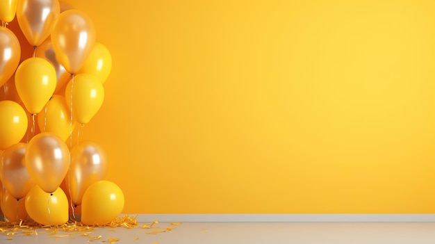 un mur jaune avec des ballons et un fond jaune