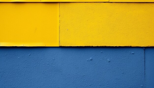 Un mur jaune et bleu avec un carré jaune.