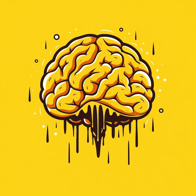 un mur jaune avec un dessin d'un cerveau sur lequel est dessiné le cerveau.
