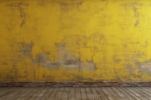 Mur jaune avec un fond jaune et un plancher en bois