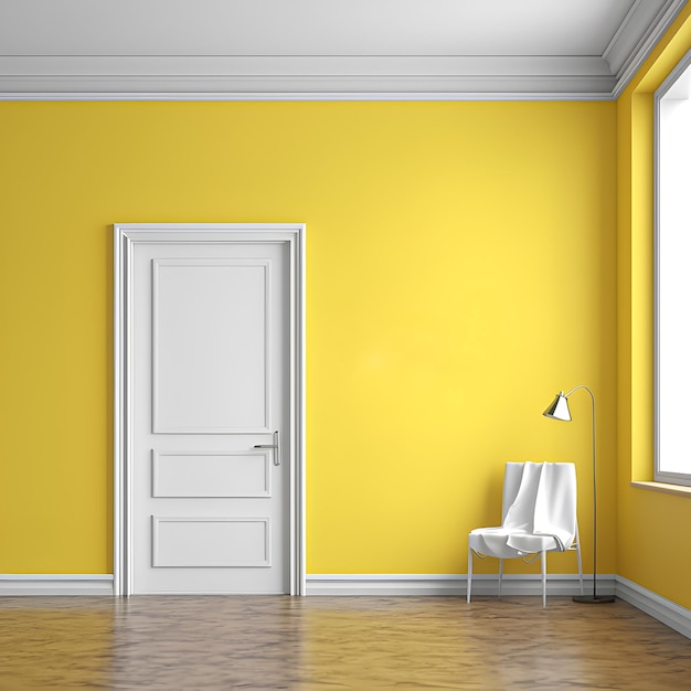 Mur jaune avec porte blanche