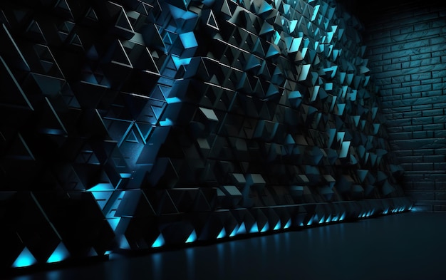 Un mur avec une lumière bleue éclairée par le mot cubes dessus