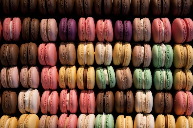 Un mur de macarons avec différentes couleurs de macarons IA générative