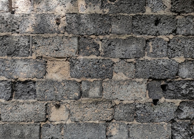 Un mur avec une maçonnerie en pierre de brique classique bleu gris photographié directement