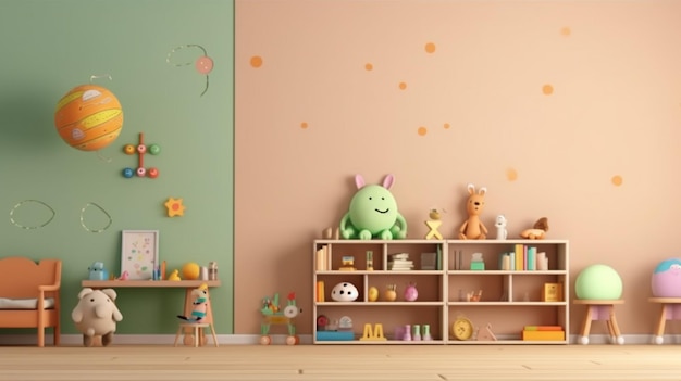 Mur de maquette dans la chambre des enfants sur fond de couleur crème murale AI générative