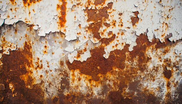 Mur métallique peint en blanc rouillé Arrière-plan métallique rouillé avec des rayures de rouille Taches de rouille