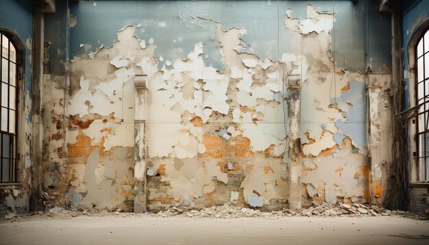 Photo un mur métallique rouillé taché et altéré dans un bâtiment en ruine généré par l'ia