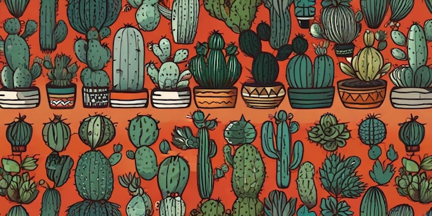 un mur avec un motif de cactus et de cactos