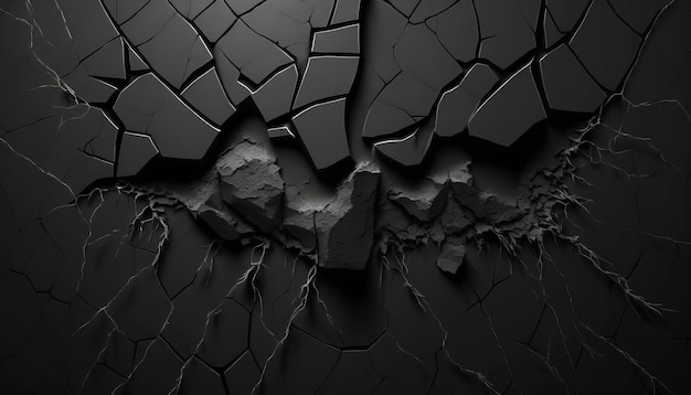 Mur noir avec fissures texture image d'arrière-plan AI générative