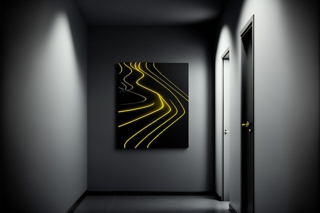 mur noir avec intérieur design minimaliste ligne jaune