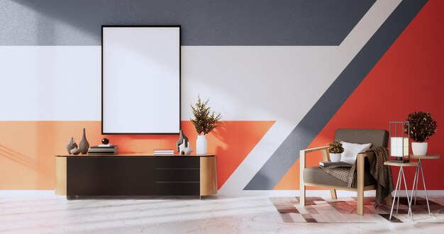 Mur orange et gris sur le rendu coloré bicolore du salon design3D