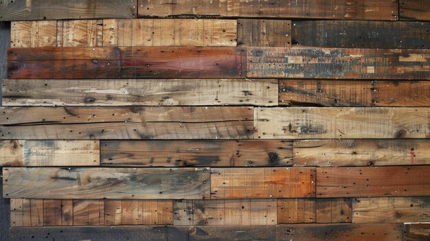 Mur de palettes rustiques avec panneaux de bois dur et nœuds recyclés Accent de grange avec rangées horizontales