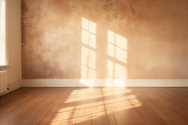 Photo le mur et le parquet en bois sont légèrement rouillés, les rayons du soleil et les ombres de la fenêtre sont 32 v 52 id d'emploi f3aad3dec30d44b295bc73621aaef0db