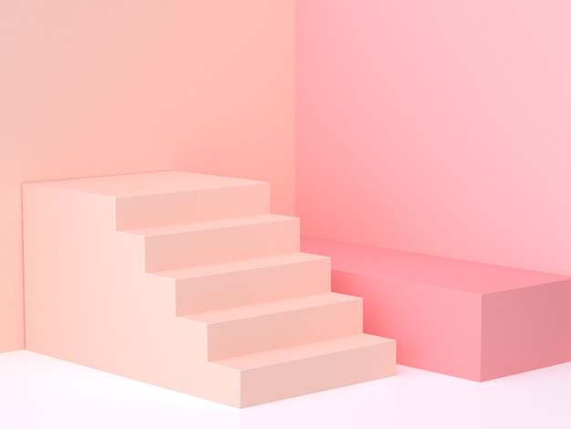 mur pastel rose-crème pastel d'angle escalier d'angle rendu 3d