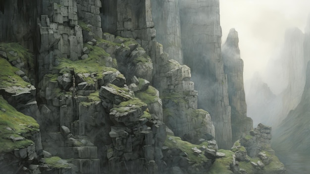 Mur de paysage fantastique avec des montagnes Détail photoréaliste par Nick Alm