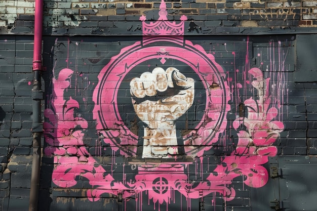 Le mur peint en rose avec un poing