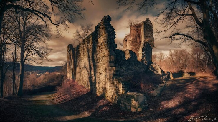 Photo le mur de pierre à la ruine de rodenstein