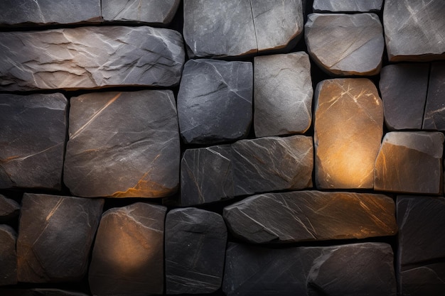 Mur en pierre texturé avec un éclairage spectaculaire idéal pour les arrière-plans dans la conception et l'architecture