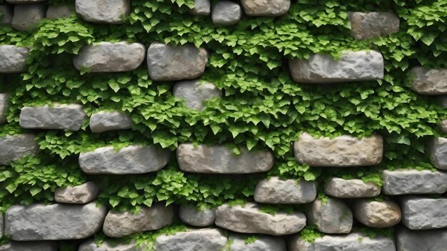 Mur en pierre de texture naturelle avec de la verdure