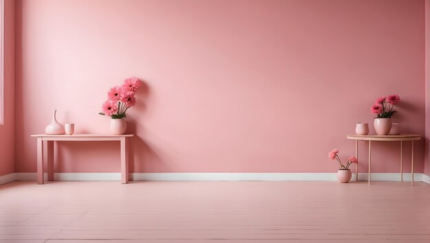 Le mur plat rose et la fleur