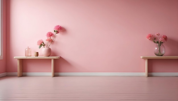 Le mur plat rose et la fleur