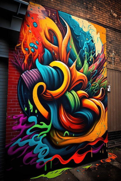 Mur recouvert de graffitis colorés créés à l'aide de la technologie générative ai