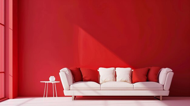 Photo un mur rouge avec un canapé blanc et un mur rouge avec un mur rouge derrière lui