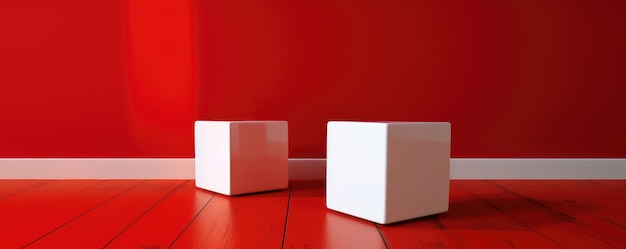 Un mur rouge avec des cubes blancs dessus