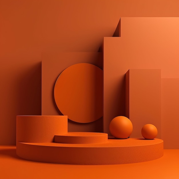 Un mur rouge avec des formes oranges et un cercle au milieu.