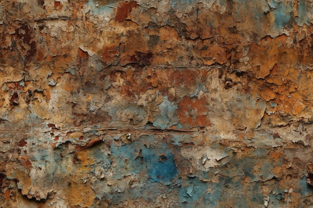 Un mur avec de la rouille et de la peinture bleue dessus