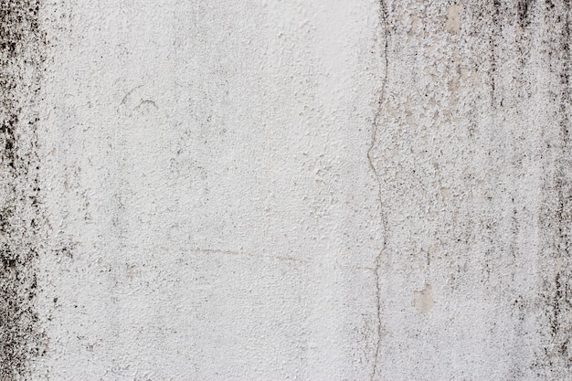 Mur de stuc blanc usé avec des rayures noires de moisissure et des champignons sur les côtés