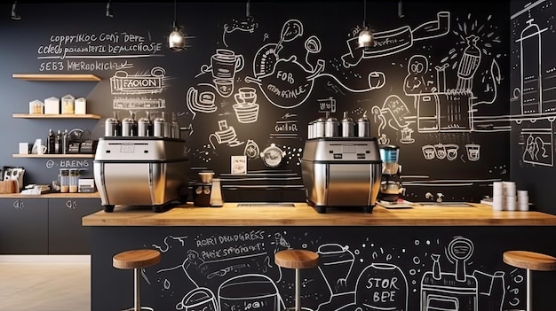 un mur de tableau sur un café