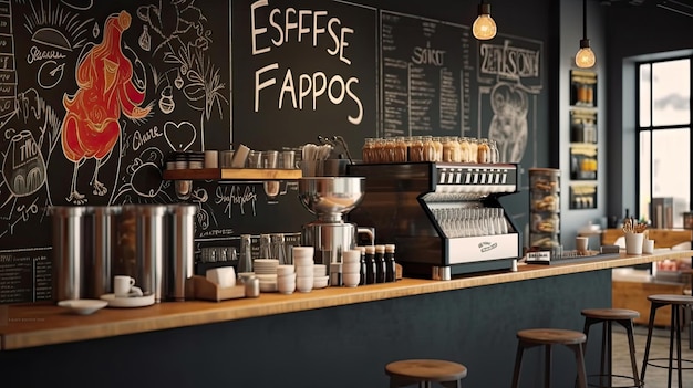 un mur de tableau sur un café