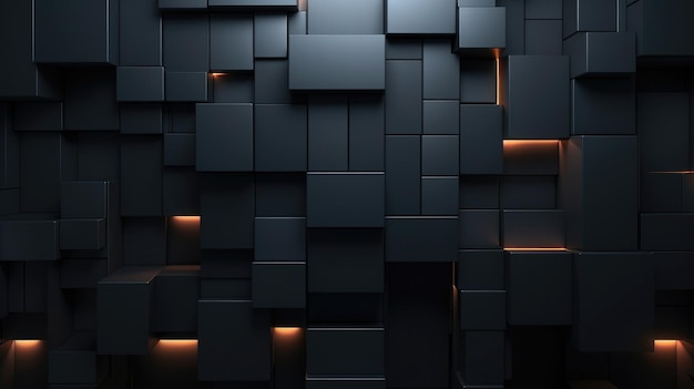 Mur de texture 3D d'anthracite noire géométrique sombre abstrait avec des carrés et des rectangles en arrière-plan