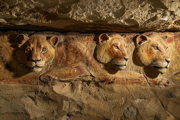 Photo un mur avec trois lions dessus