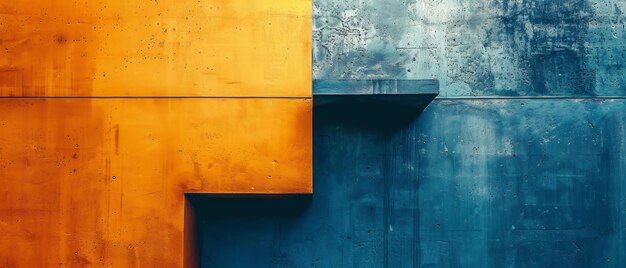 Mur urbain avec des sections orange et bleue contrastées