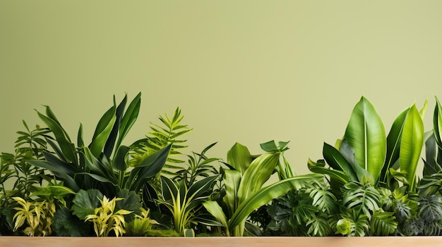 Mur végétal et plantes avec plateforme publicitaire marketing copyspace