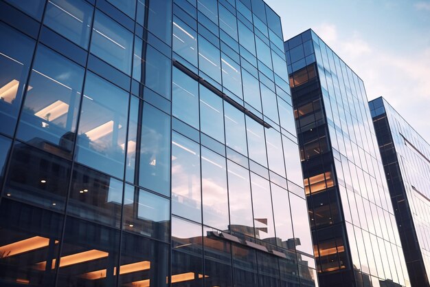 Mur de verre flou d'un immeuble de bureaux d'affaires modernes dans le centre d'affaires utilisé comme arrière-plan