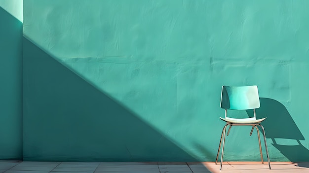 Photo un mur vert avec une chaise et une toile bleue