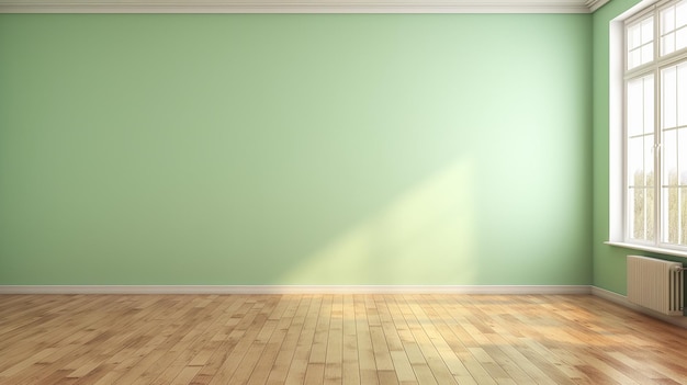 Mur vert clair dans une pièce vide avec un plancher en bois Generative AI