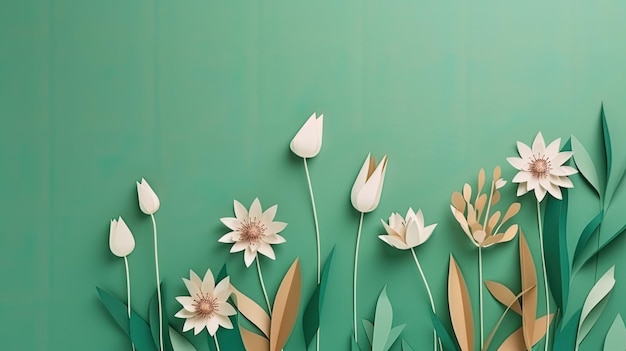 Un mur vert avec des fleurs dessus et le mot tulipes dessus.