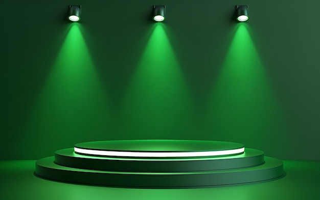 un mur vert avec une table ronde et une lumière verte au-dessus