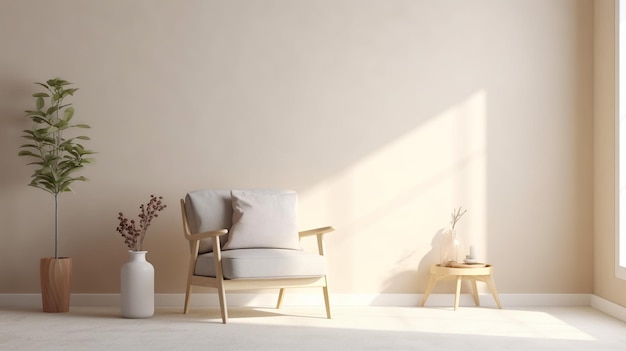 Mur vide dans un intérieur de style scandinave avec fauteuil Generative AI