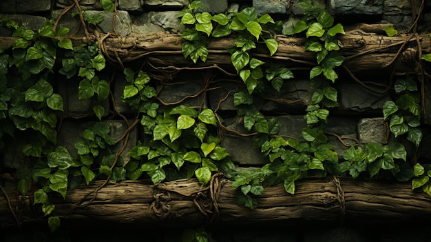 le mur a des vignes et des feuilles qui y poussent