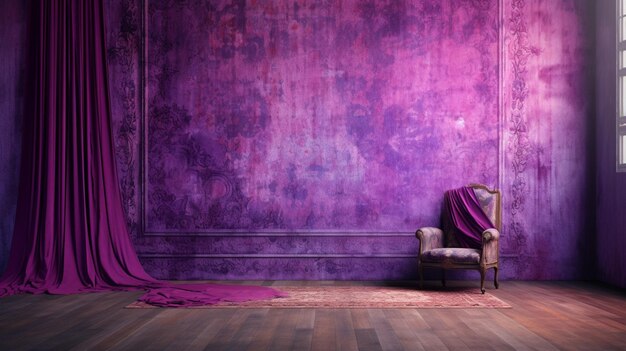 Un mur violet avec une tapisserie violette suspendue sur i