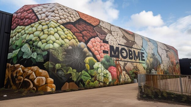 Une murale sur le côté d'un immeuble qui dit mobme