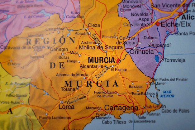 Murcie mis en évidence sur une carte de l'Espagne