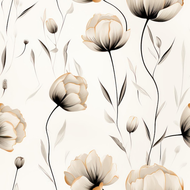 Le murmure fleurit dessin au crayon de motifs florales minimalistes sur divers arrière-plans